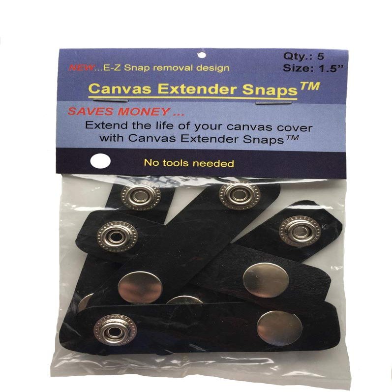 Boat Canvas Snap Extenders  Black 1.5 Inch Marine Canvas Fastener Extension Straps for Boats, Covers, Tarps, Canopies  Durable Boating Accessories  5 Pack