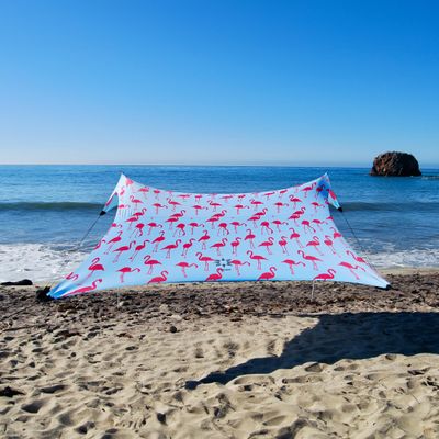 Neso Gigante Portable Beach Tent Sun Shelter - Lightweight Beach Shade Canopy - Easy Setup for Family Outings - Patented Reinforced Corners - UPF 50+ Sun Protection - 8ft Tall, 11 x 11ft - Flamingos