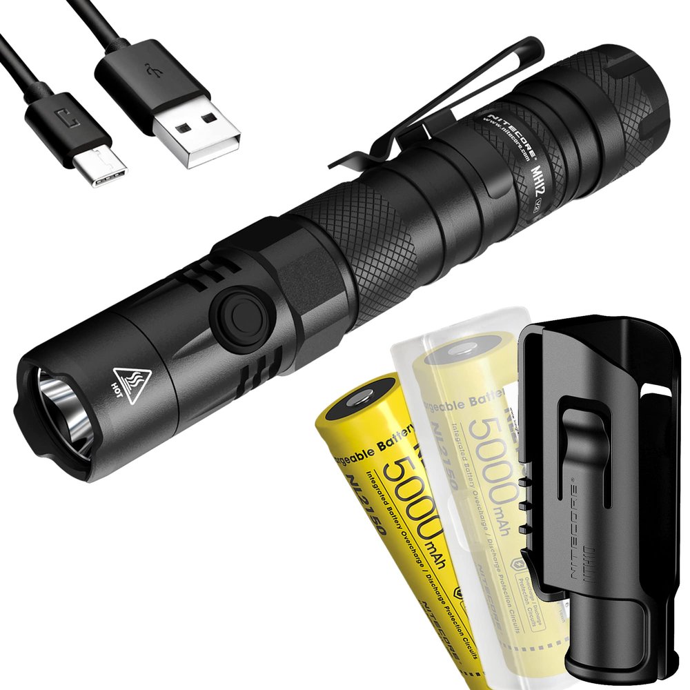 Nitecore MH12V2+NL2150 (MH12 v2) 1200 Lumen USB Rechargeable Tactical Flashlight with LumenTac Organizer