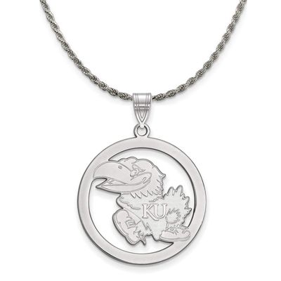 The Black Bow Sterling Silver U. of Kansas L Circle Pendant Necklace - 18 Inch