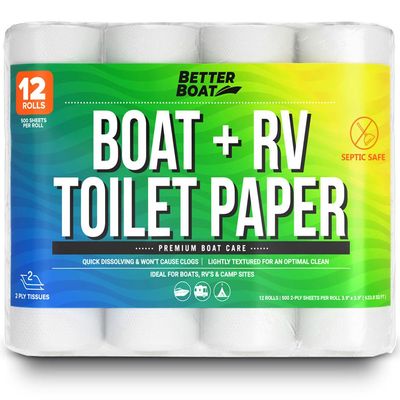 RV Toilet Paper 12 Rolls (500 Sheets Each) - Rapid Dissolving 2-Ply, Septic Safe for Camper & Marine, Individually Wrapped Camping Tissue - Better Boat
