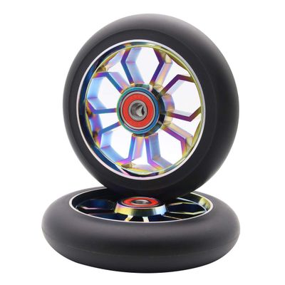 2PCS Replacement 110mm Pro Scooter Wheel with Abec 9 Bearings Fit for MGP/Razor/Lucky Pro Scooters (Rainbow)