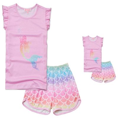 QPANCY Mermaid Pjs Matching Dolls & Girls Pajama Sets Cotton American Girls Sleepwear 6-7 Years