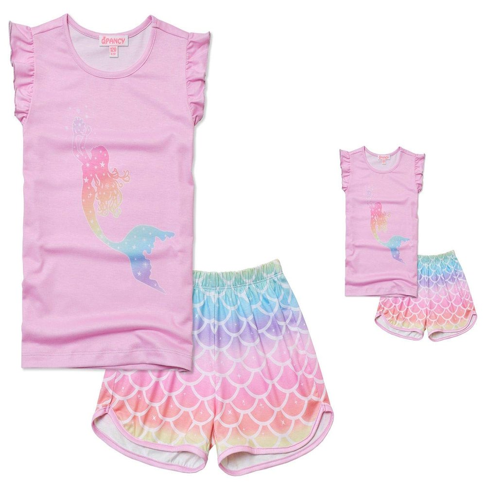 QPANCY Mermaid Pjs Matching Dolls & Girls Pajama Sets Cotton American Girls Sleepwear 6-7 Years