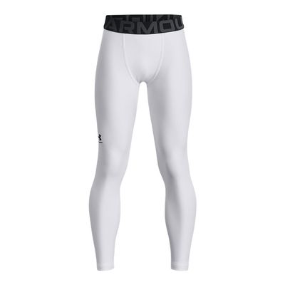 Under Armour Boys HeatGear Armour Leggings , White (100)/Black , X-Small