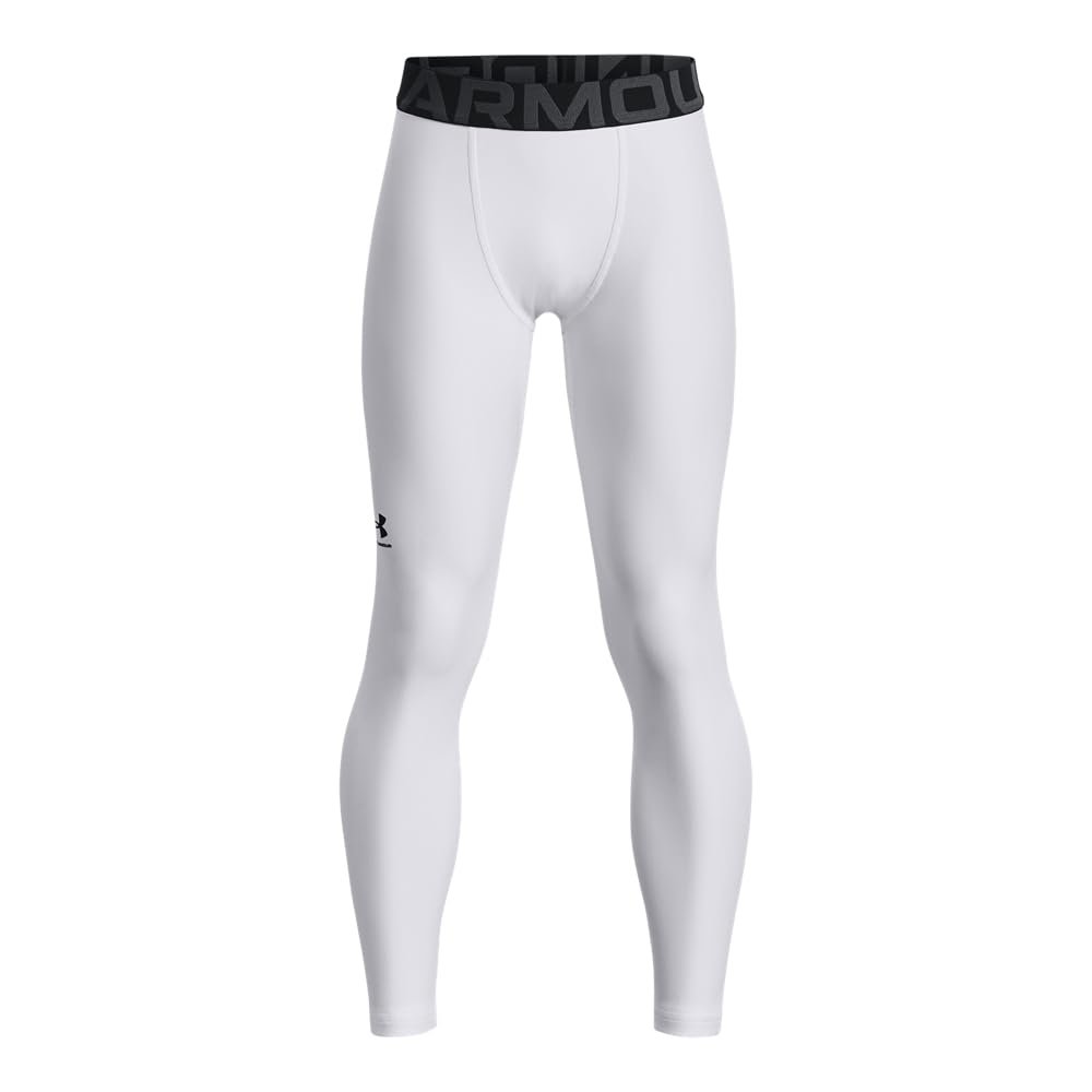 Under Armour Boys HeatGear Armour Leggings , White (100)/Black , X-Small
