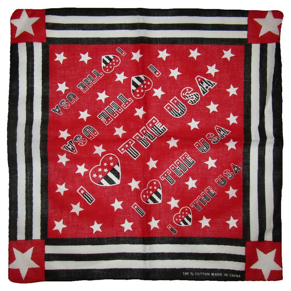 Wholesale Lot of 12 I Heart The USA Red White Black 100% Cotton 22"x22" bandana Scarf Head Wrap Neck Headband bandana