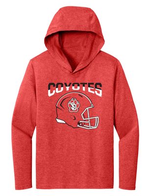 CornBorn South Dakota Coyotes Tee Shirt - Women's Long Sleeve Hooded Shirt USD Football Helmet - Red - Large