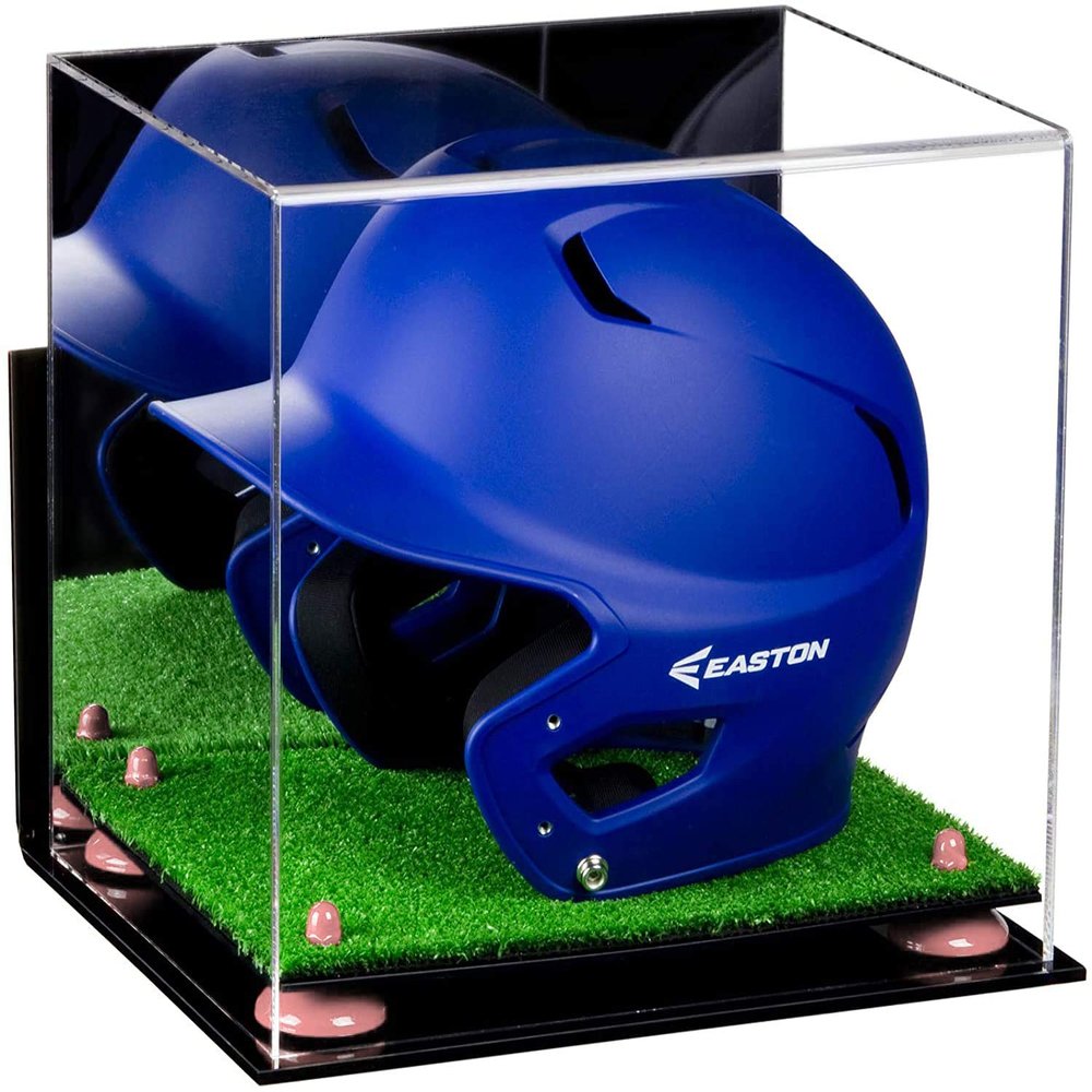 Acrylic Display Case for Baseball Batting Helmet Premium Baseball Display Case with Turf Base and Polished Edges Durable Display Cases for Collectibles .Dim:12.25" L x 10" W x 10.5" H (V22)
