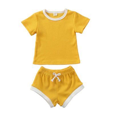 Newborn Infant Baby Girl Boy Clothes Short Sleeve T-Shirt Tops and Shorts Pants Solid Color Summer Outfit (A-Yellow, 24-30 Months)
