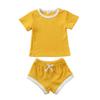 Newborn Infant Baby Girl Boy Clothes Short Sleeve T-Shirt Tops and Shorts Pants Solid Color Summer Outfit (A-Yellow, 24-30 Months) view 1
