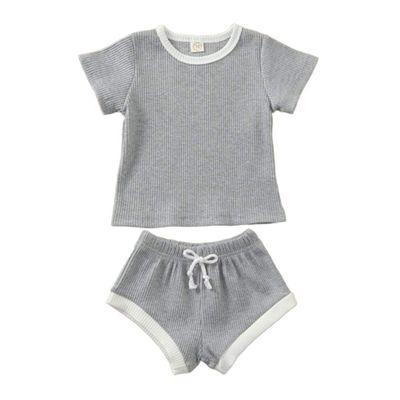 Newborn Infant Baby Girl Boy Clothes Short Sleeve T-Shirt Tops and Shorts Pants Solid Color Summer Outfit (A-Gray, 24-30 Months)