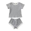 Newborn Infant Baby Girl Boy Clothes Short Sleeve T-Shirt Tops and Shorts Pants Solid Color Summer Outfit (A-Gray, 24-30 Months) view 1