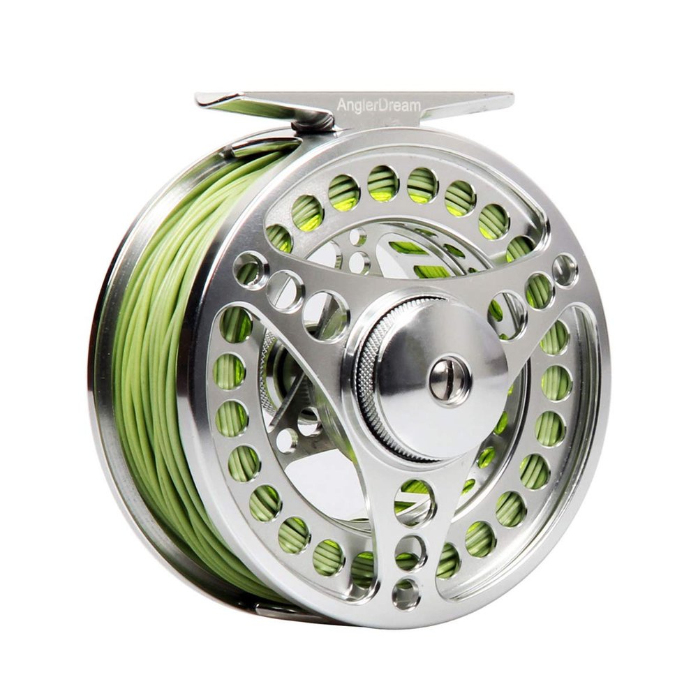 ANGLER DREAM EX-ALC Fly Fishing Reel 3/4 5/6 7/8 9/10WT Aluminum Alloy Large Arbor Silver/Gunsmoke Fly Reels Preloaded Weight Forward Fly Line with Backing Leader (Reel Not Preloaded)