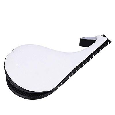 Taekwondo Training Kick Pads, Premium Leather with Sponge Grip, Double Target Design for Adults, High-Elastic Rubber Band, Black