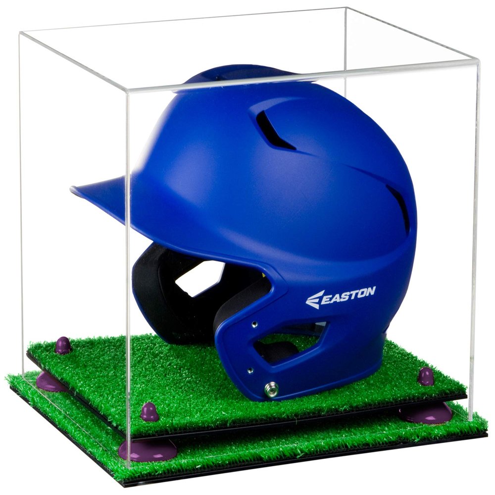 Acrylic Display Case for Baseball Batting Helmet Premium Baseball Display Case with Turf Base and Polished Edges Durable Display Cases for Collectibles .Dim:12.25" L x 10" W x 10.5" H(V22)