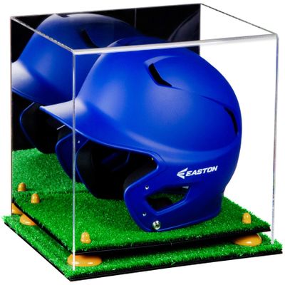 Acrylic Display Case for Baseball Batting Helmet Premium Baseball Display Case with Turf Base and Polished Edges Durable Display Cases for Collectibles .Dim:12.25" L x 10" W x 10.5" H (V22)