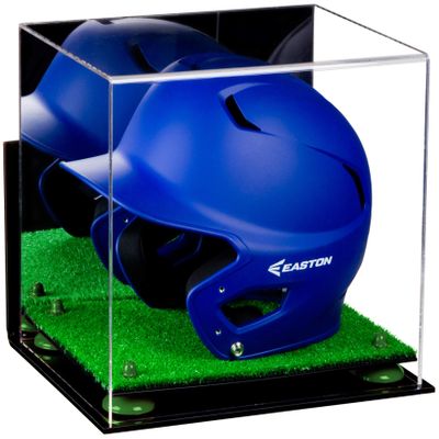 Acrylic Display Case for Baseball Batting Helmet Premium Baseball Display Case with Turf Base and Polished Edges Durable Display Cases for Collectibles .Dim: 12.25" L x 10" W x 10.5" H (V22)