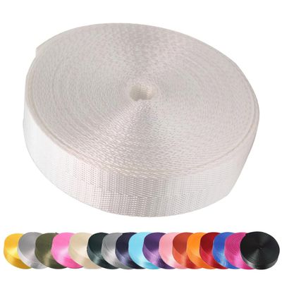 Devobunch Nylon Webbing Straps, 1 Inch Wide Heavy Duty Nylon Strap, Durable Flat Rope Webbing, 10 and 25 Yard Roll for Backpack Strapping, Tie-Down, Dog Leash, 18 Vibrant Colors (White, 10 Yard)