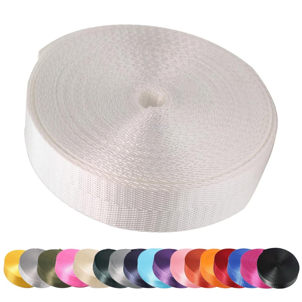 Devobunch Nylon Webbing Straps, 1 Inch Wide Heavy Duty Nylon Strap, Durable Flat Rope Webbing, 10 and 25 Yard Roll for Backpack Strapping, Tie-Down, Dog Leash, 18 Vibrant Colors (White, 10 Yard)