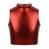 iiniim Girls Shiny Metallic Turtleneck Crop Tank Tops for Gymnastic Leotard Jazz Ballet Dance wear Costume Red 10 view 1