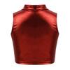 iiniim Girls Shiny Metallic Turtleneck Crop Tank Tops for Gymnastic Leotard Jazz Ballet Dance wear Costume Red 10 view 2