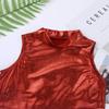 iiniim Girls Shiny Metallic Turtleneck Crop Tank Tops for Gymnastic Leotard Jazz Ballet Dance wear Costume Red 10 view 4