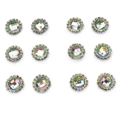 6pairs Pack 15mm Round Shaped Zircon Rhinestone Earrings Studs Set for Party Wedding Dance Competition Everyday Wear Silver Plated Jewelry Rainbow Clear Color