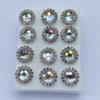 6pairs Pack 15mm Round Shaped Zircon Rhinestone Earrings Studs Set for Party Wedding Dance Competition Everyday Wear Silver Plated Jewelry Rainbow Clear Color view 2