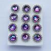 6pairs Pack 15mm Round Shaped Zircon Rhinestone Earrings Studs Set for Party Wedding Dance Competition Everyday Wear Silver Plated Jewelry Rainbow Violet Color view 2