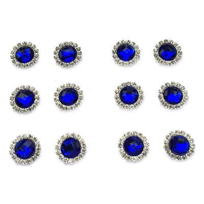 6pairs Pack 15mm Round Shaped Zircon Rhinestone Earrings Studs Set for Party Wedding Dance Competition Everyday Wear Silver Plated Jewelry Sapphire Color