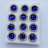 6pairs Pack 15mm Round Shaped Zircon Rhinestone Earrings Studs Set for Party Wedding Dance Competition Everyday Wear Silver Plated Jewelry Sapphire Color view 2