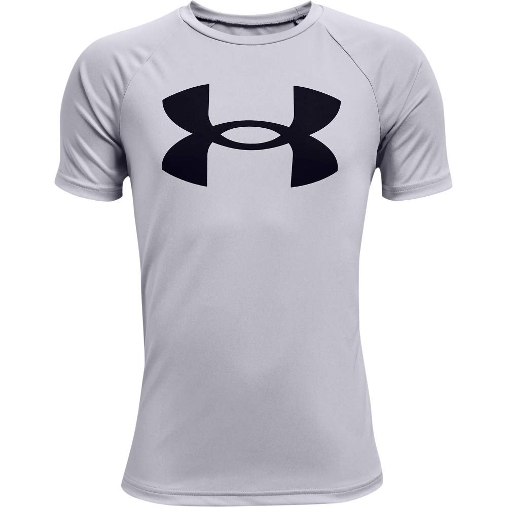 Under Armour Boys Tech Big Logo Short Sleeve T-Shirt , Mod Gray Light Heather (011)/Black , Small