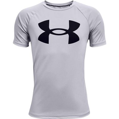 Under Armour Boys Tech Big Logo Short Sleeve T-Shirt , Mod Gray Light Heather (011)/Black , X-Large
