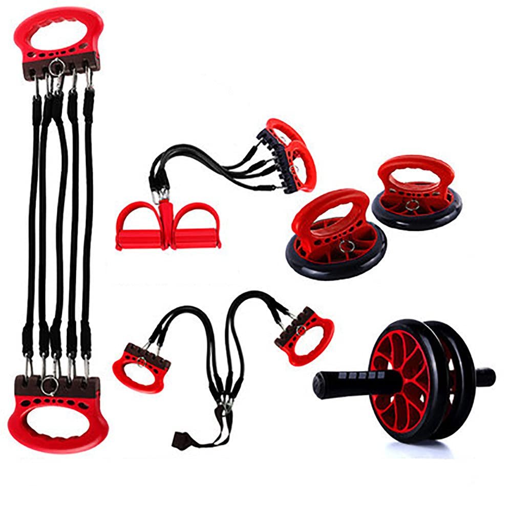 Abdominal Wheel Set, Push-Up Bar, Multifunctional Training Set, Core Fitness, Amplify Abdominal and Arm Workout,Red