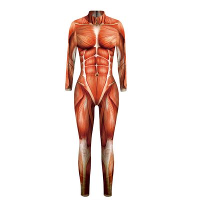 Women Halloween 3D Skull Skeleton Print Costume Skinny Catsuit Stretch Jumpsuit Bodysuit (X-Large, Muscle Jumpsuit)