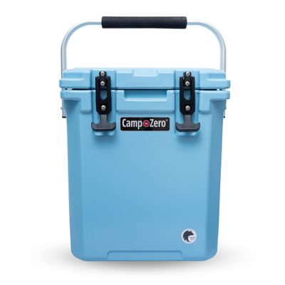 CAMP-ZERO 16L Tall Cooler/Ice Chest with 2 Molded-in Cup Holders & Folding Aluminum Handle | Thick Walled, Freezer Grade Cooler with Secure Locking System & Removable Divider (Sky Blue)
