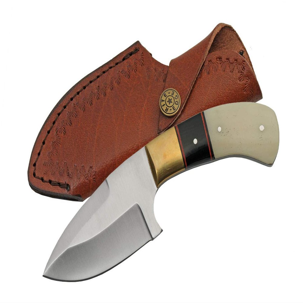 SZCO Full Tang Bowie Knife 7 Inch - Pocket Knifes with Stainless Steel Blade, Bone/Horn Handle & Leather Sheath - Camping Knife for Hiking, Camping - Skinning knife for Men