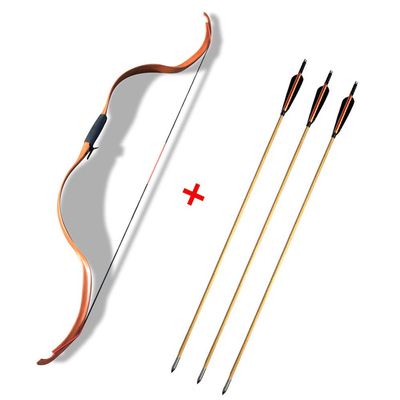 MILAEM Traditional Longbow Handmade Takedown Recurve Bow and Arrow Set 20 Lbs Takedown Recurve Horsebow Mongolian Bow with 3 Pcs Wooden Arrow for Target Shooting Hunting (Brown Set, 20 Lbs)