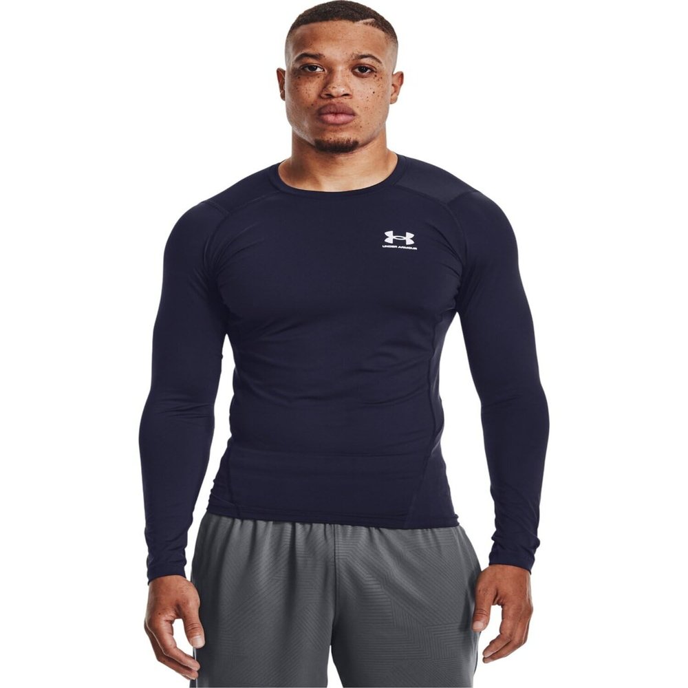 Under Armour Men's Armour HeatGear Compression Long-Sleeve T-Shirt , Midnight Navy (410)/White, Small