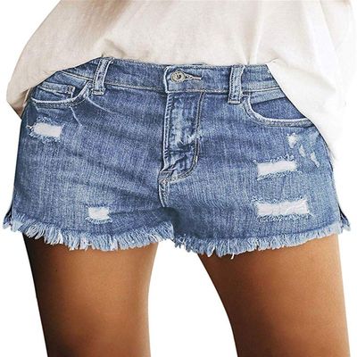 onlypuff Ladies Denim Shorts Ripped Light Blue Mid Waisted Shorts Stretchy XL