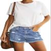 onlypuff Ladies Denim Shorts Ripped Light Blue Mid Waisted Shorts Stretchy XL view 2