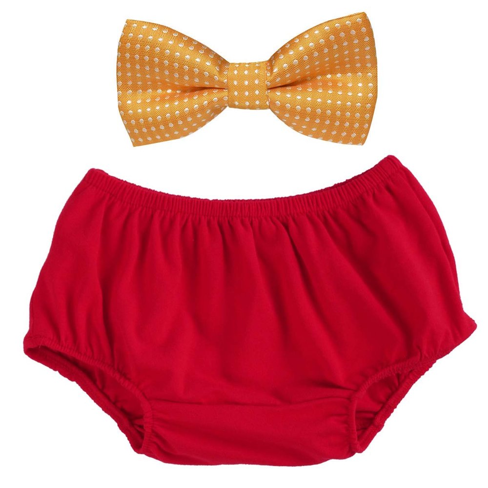 IBTOM CASTLE Baby Boys Cake Smash Outfit 1st Birthday Cotton Pants Bloomers Bowtie Set/Bow Ties Photo Prop - Various Designs (Red+Yellow)