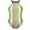 Agoky Women Rave Rainbow Striped Swimsuit Bikini See Through Mesh Thong Bodysuit for Dance Festivals Black Large view 1