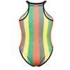 Agoky Women Rave Rainbow Striped Swimsuit Bikini See Through Mesh Thong Bodysuit for Dance Festivals Black Large view 2