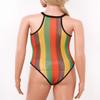 Agoky Women Rave Rainbow Striped Swimsuit Bikini See Through Mesh Thong Bodysuit for Dance Festivals Black Large view 4