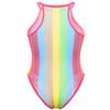 Agoky Women Rave Rainbow Striped Swimsuit Bikini See Through Mesh Thong Bodysuit for Dance Festivals Pink X-Large view 2