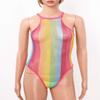 Agoky Women Rave Rainbow Striped Swimsuit Bikini See Through Mesh Thong Bodysuit for Dance Festivals Pink X-Large view 3