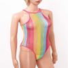 Agoky Women Rave Rainbow Striped Swimsuit Bikini See Through Mesh Thong Bodysuit for Dance Festivals Pink X-Large view 4