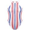 Agoky Women Rave Rainbow Striped Swimsuit Bikini See Through Mesh Thong Bodysuit for Dance Festivals White Medium view 1